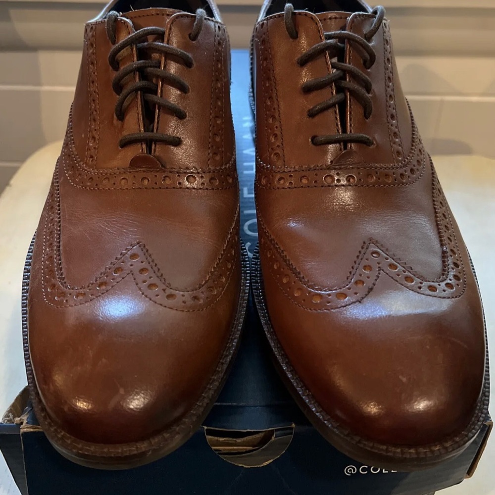 Cole Haan Wayne Wingtip Oxford Lace Up Dress Shoe British Tan Brown Sz 8 New!!